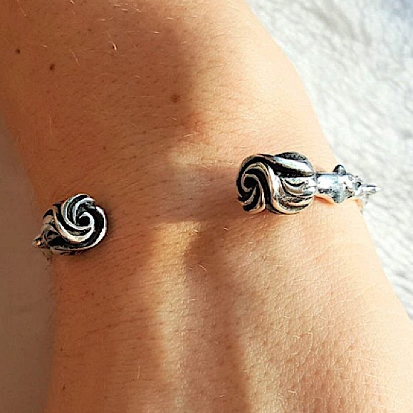 Rose Flower Sterling Silver Bangle Brac - Picture 8 of 14